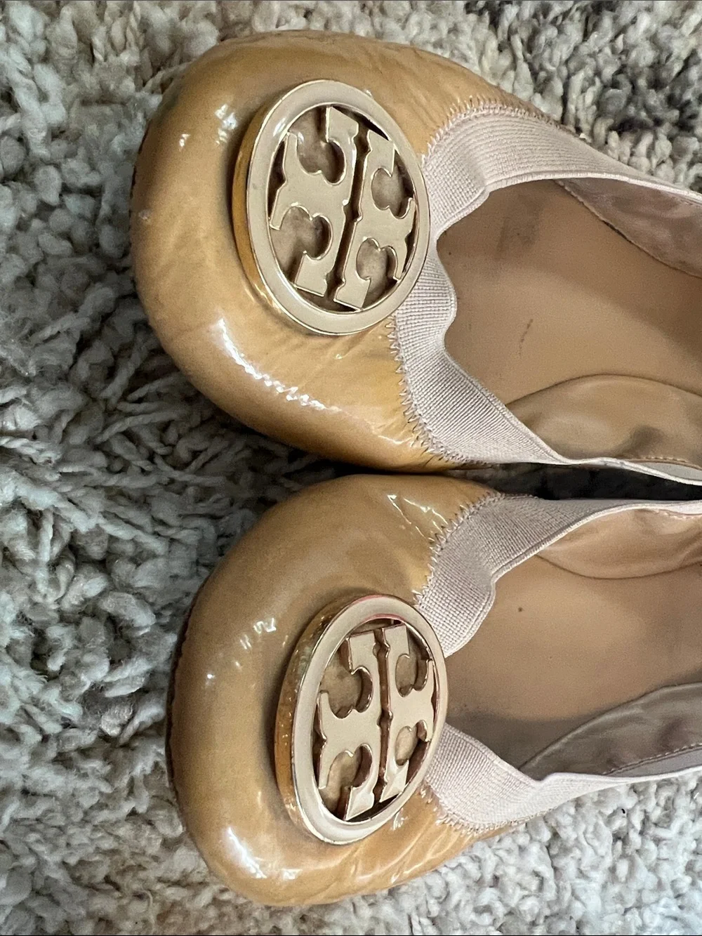 TORY BURCH Patent Leather Ballet Flats in Tan and Black - 2 Pairs!